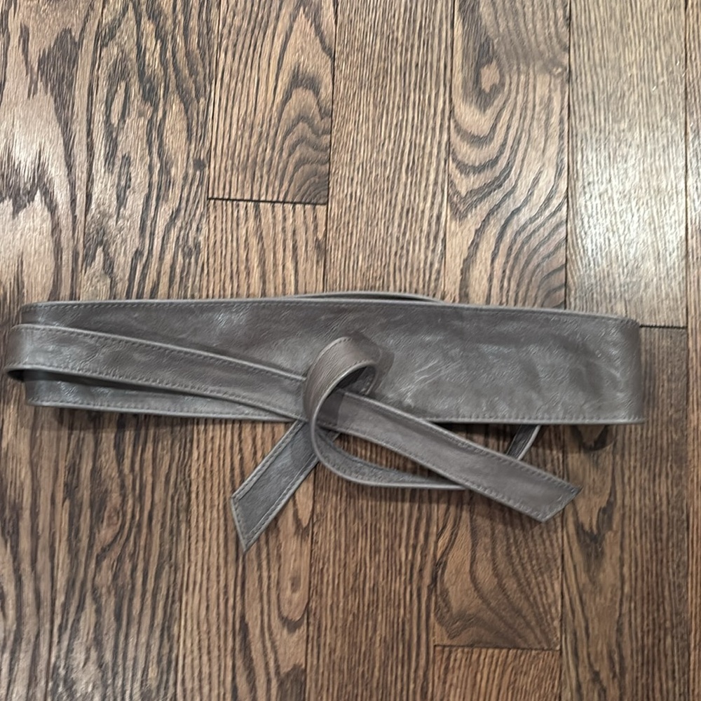 Grey Napa Leather Tie Belt